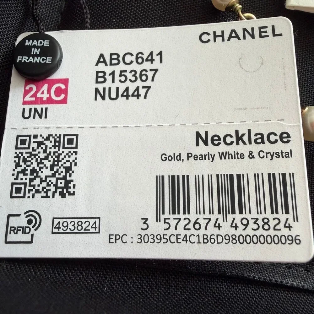 Chanel 24C Faux Pearl & Strass Station Chain Necklace